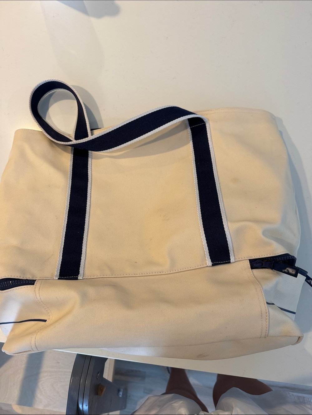 Vineyard Vines Cream and Navy Canvas Tote - Picture 3 of 4